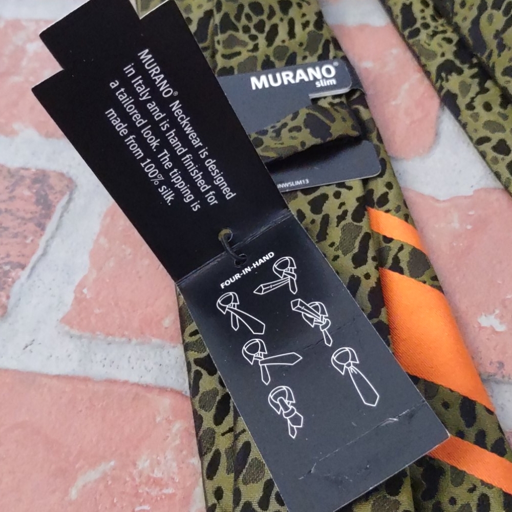 Murano Camouflage reflective NEON Bright orange MENS Silk tie slim CAMO NEW $49 - Picture 6 of 6
